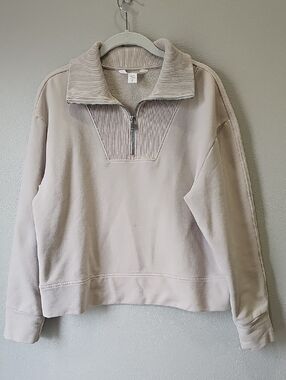 Athleta Light Beige Quarter-Zip Pullover